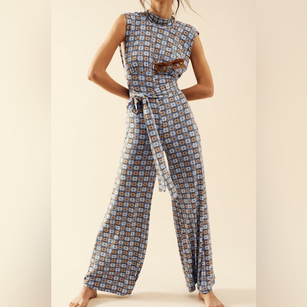 Free People Blue and Orange Patterned Jumpsuit - Picture 2 of 11